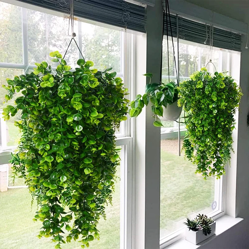 Piante artificiali sospese Foglia di eucalipto finto Vite verde Piante di plastica resistenti ai raggi UV per esterni per la decorazione domestica di nozze fai da te