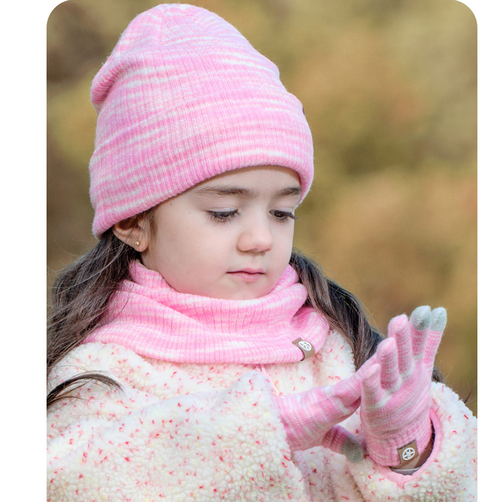 3-delige winterset voor kinderen gebreide gestreepte mutsen kindersjaal dubbellaags pluche voering muts snood handschoenen set voor meisje jongen