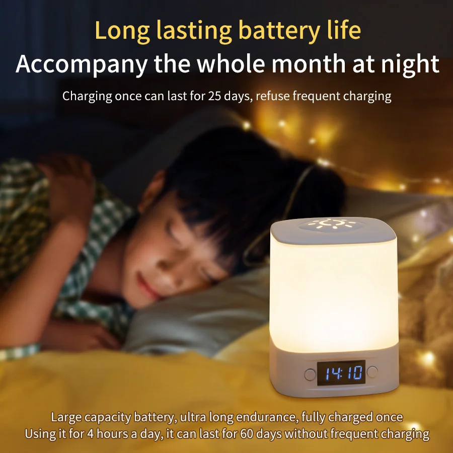 Lámpara LED de noche, lámpara de mesa recargable, pantalla de reloj, lámpara suave para dormir, Interruptor táctil, lámpara de noche para decoración de dormitorio