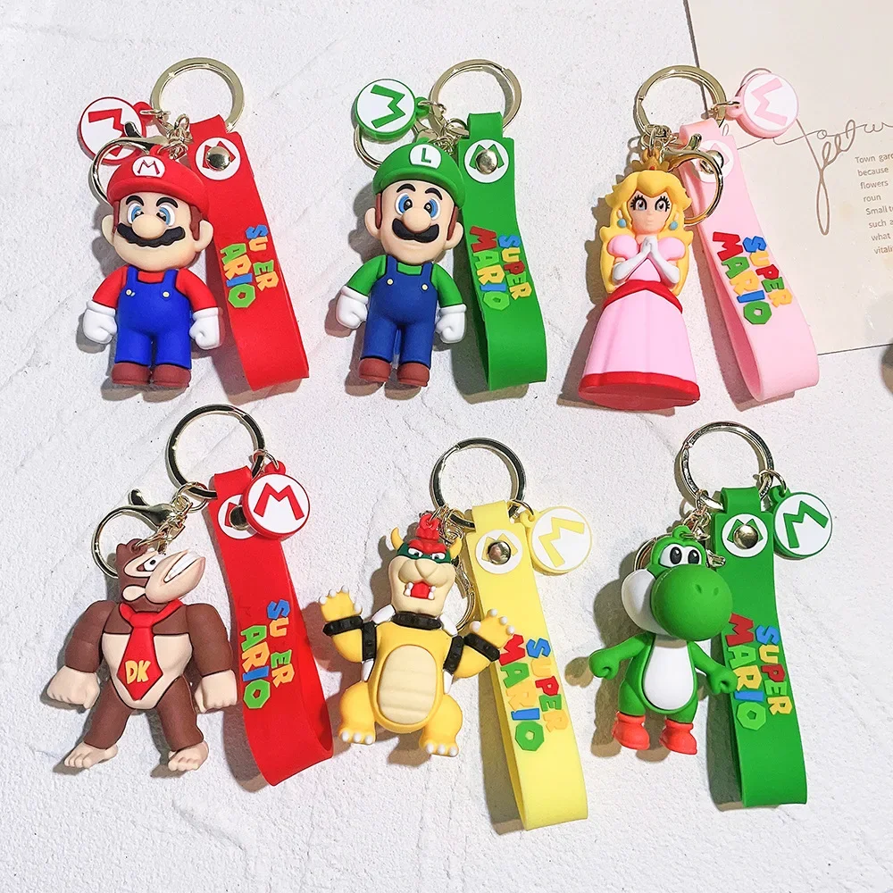 Super Mario Bros. Schlüsselanhänger, Actionfigur, Anhänger, niedliche Cartoon-Figur, Spielzeugpuppe, Modelldekoration, Kindergeburtstagsgeschenk