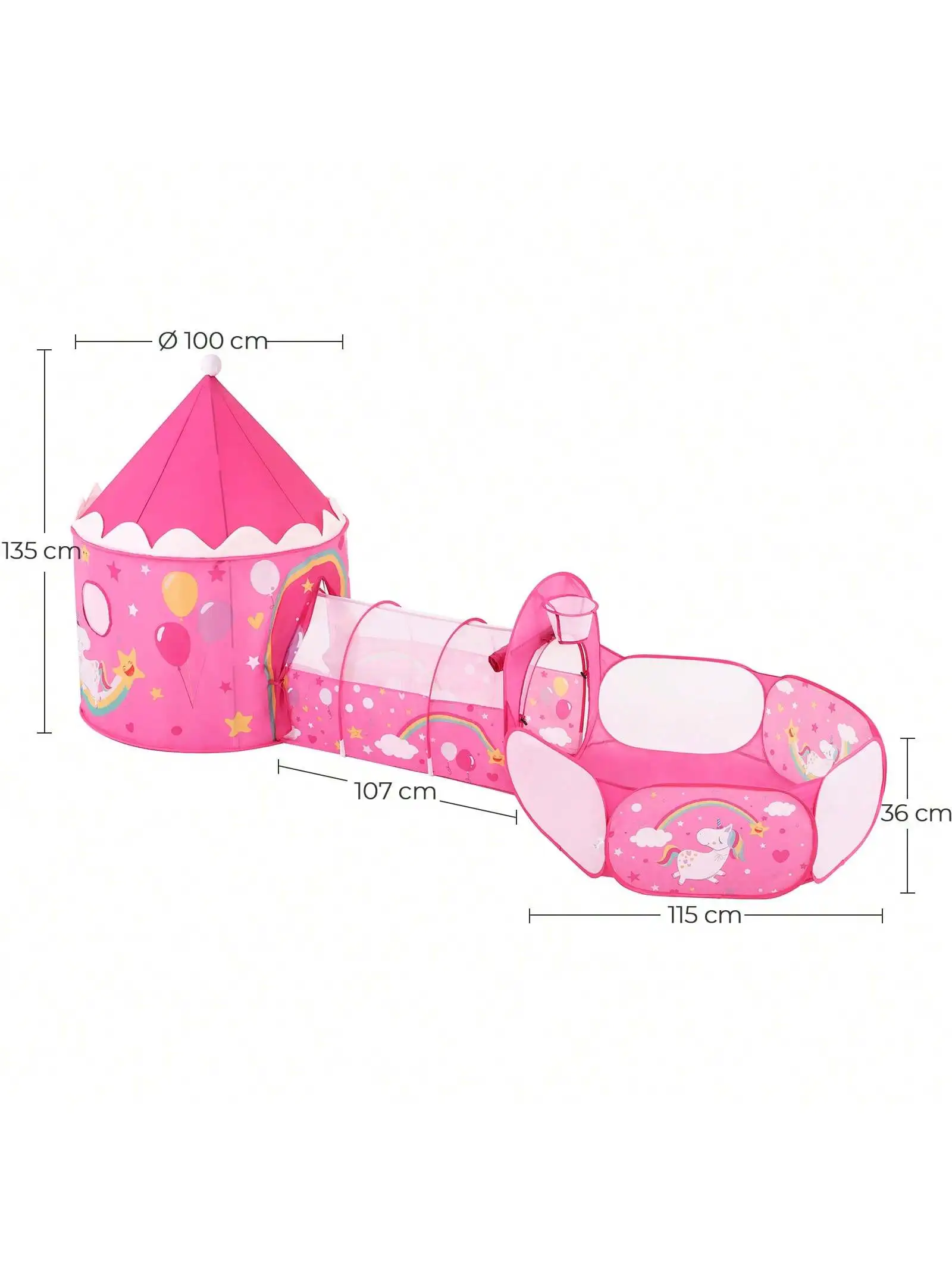 SONGMICS tenda da gioco per bambini unicorno 3 in 1. Include Tunnel, parco giochi con palline, tenda a razzo Pop-Up. Uso interno/esterno.