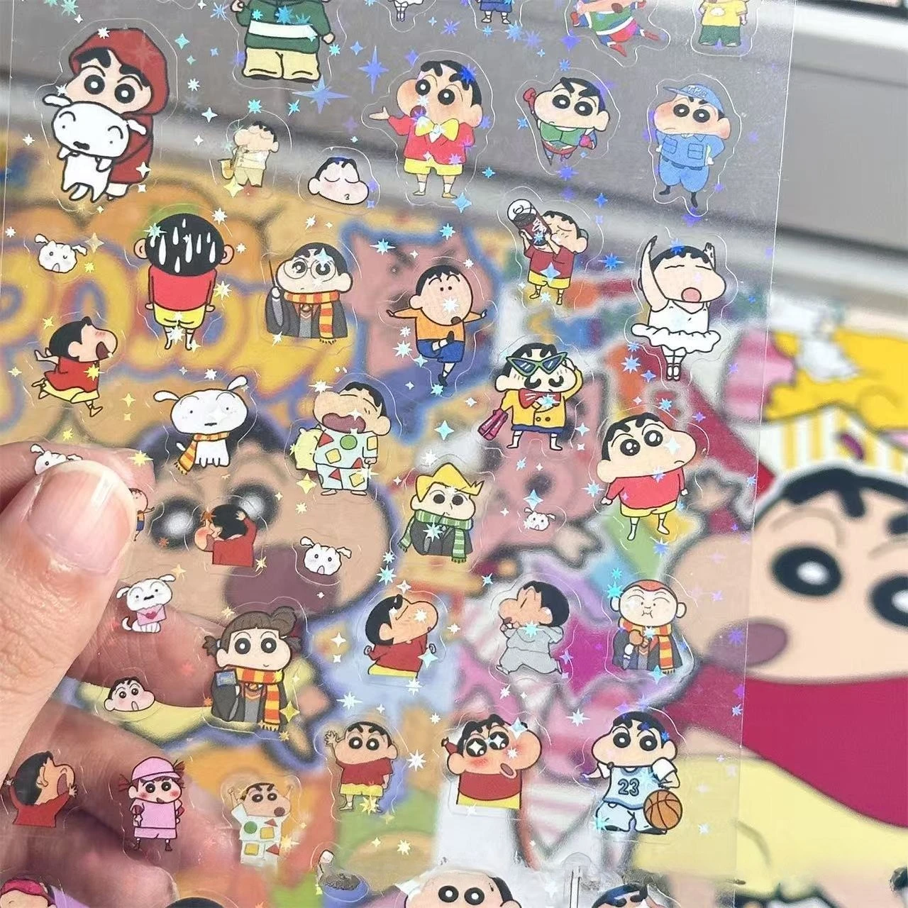 5 pçs lápis shin chan dupla transparente corte membrana adesivo diy de alto valor mão conta decoração laser adesivo transparente