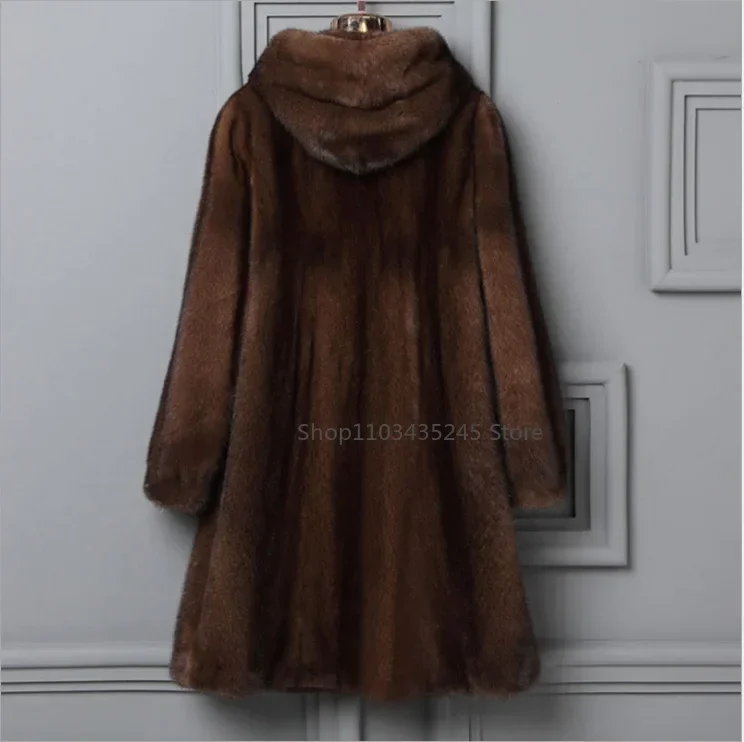 Frauen Nerz Pelzmantel 6XL Verdicken Parkas Mittleren Alters Mutter Winter Mit Kapuze Nerz Mantel Mode Warme Lange Faux Pelz mäntel Weibliche