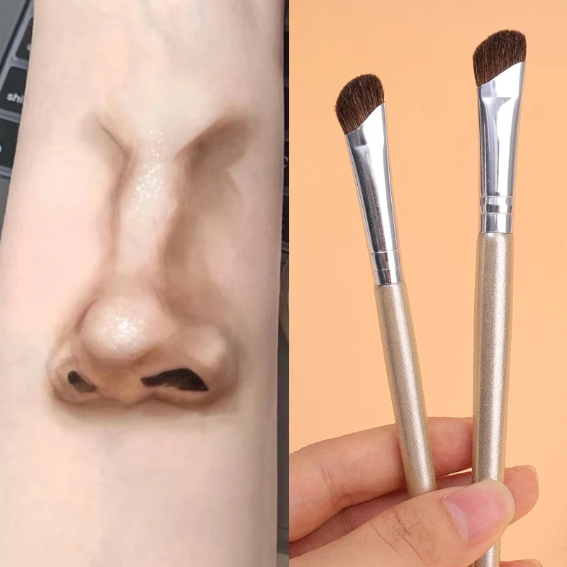 Brochas de maquillaje para sombra de nariz en ángulo plano, brochas profesionales suaves para contorno de nariz, herramientas cosméticas de belleza profesionales