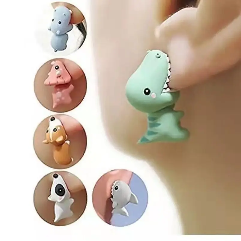 2 stücke/1 paar Tier Cartoon Stud Ohrring Für Frauen Nette Dinosaurier Kleiner Hund Wal Ton Biss Ohr Schmuck lustige Geschenke Mode