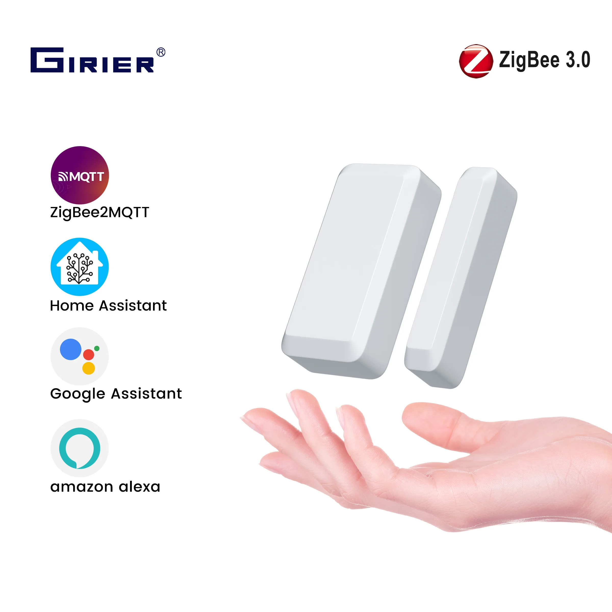 GIRIER Smart Tür- und Fenstersensor ZigBee 3.0 Drahtloser Kontaktdetektor für Smart Home Security Funktioniert mit Home Assistant MQTT