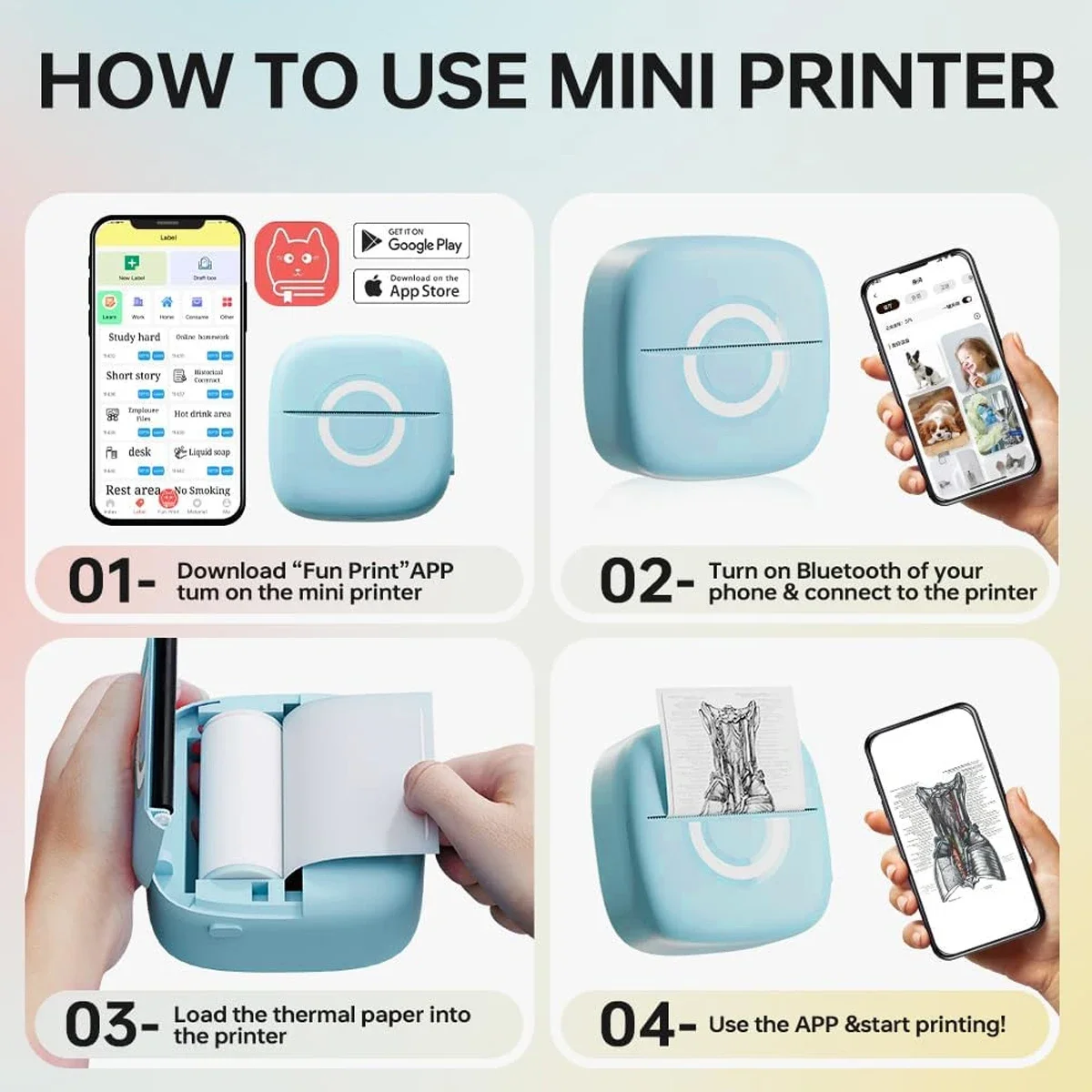 Mini impresora térmica impresora inalámbrica portátil con bluetooth compatible con android y ios