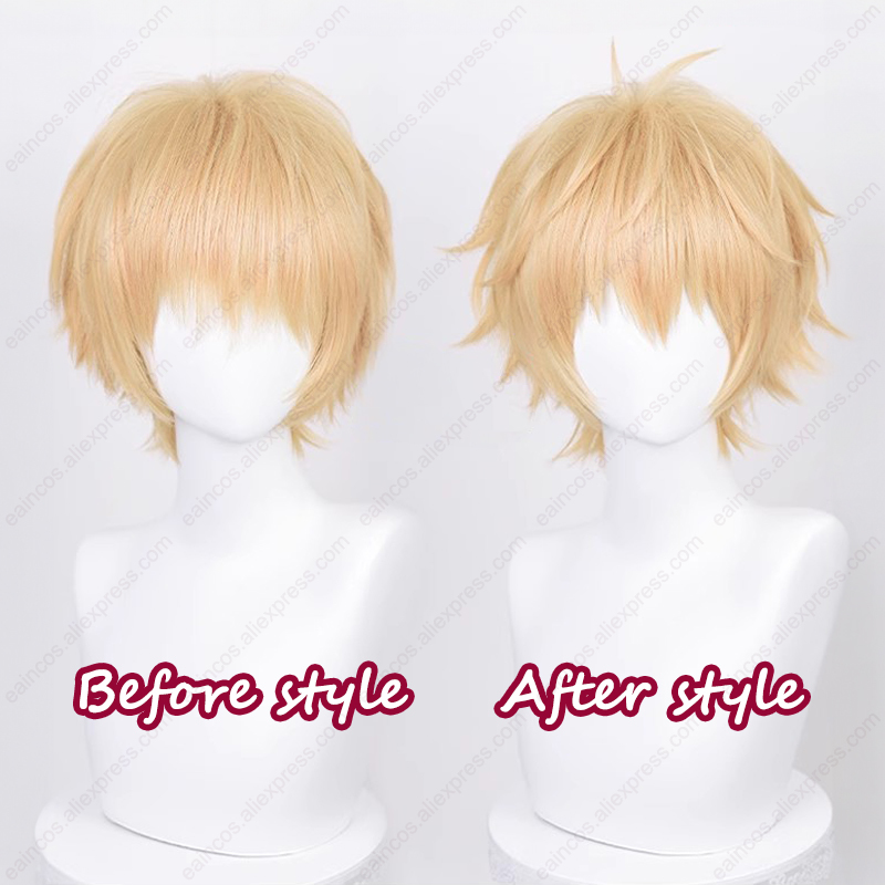Anime Denji Cosplay Peruca 30cm Luz Laranja Perucas Curtas Resistente ao Calor Cabelo Sintético Halloween