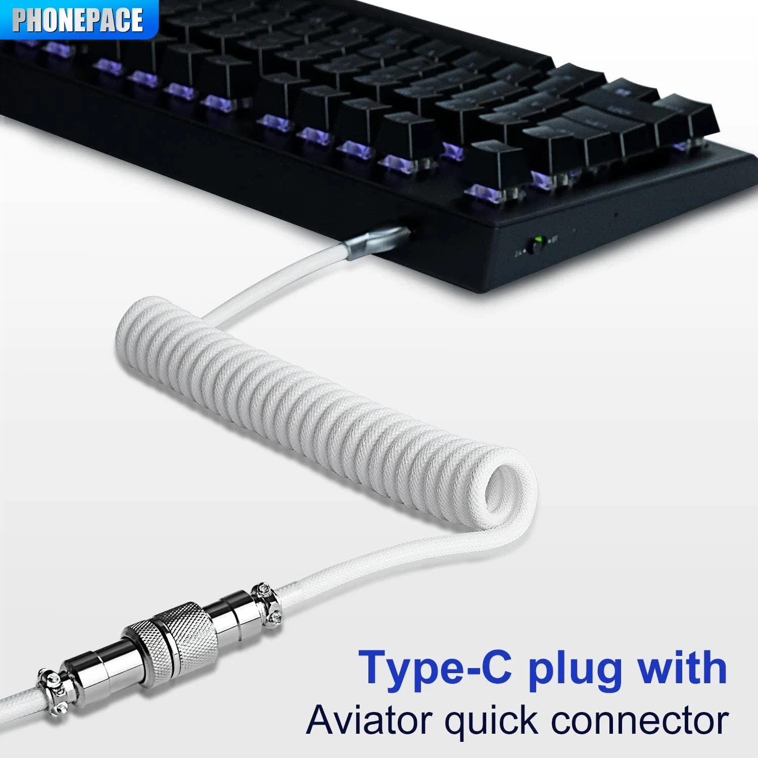 Cable en espiral para teclado mecánico, USB tipo C, teclado mecánico, aviador, ordenador de escritorio, Cable conector de aviación, máximo 3M