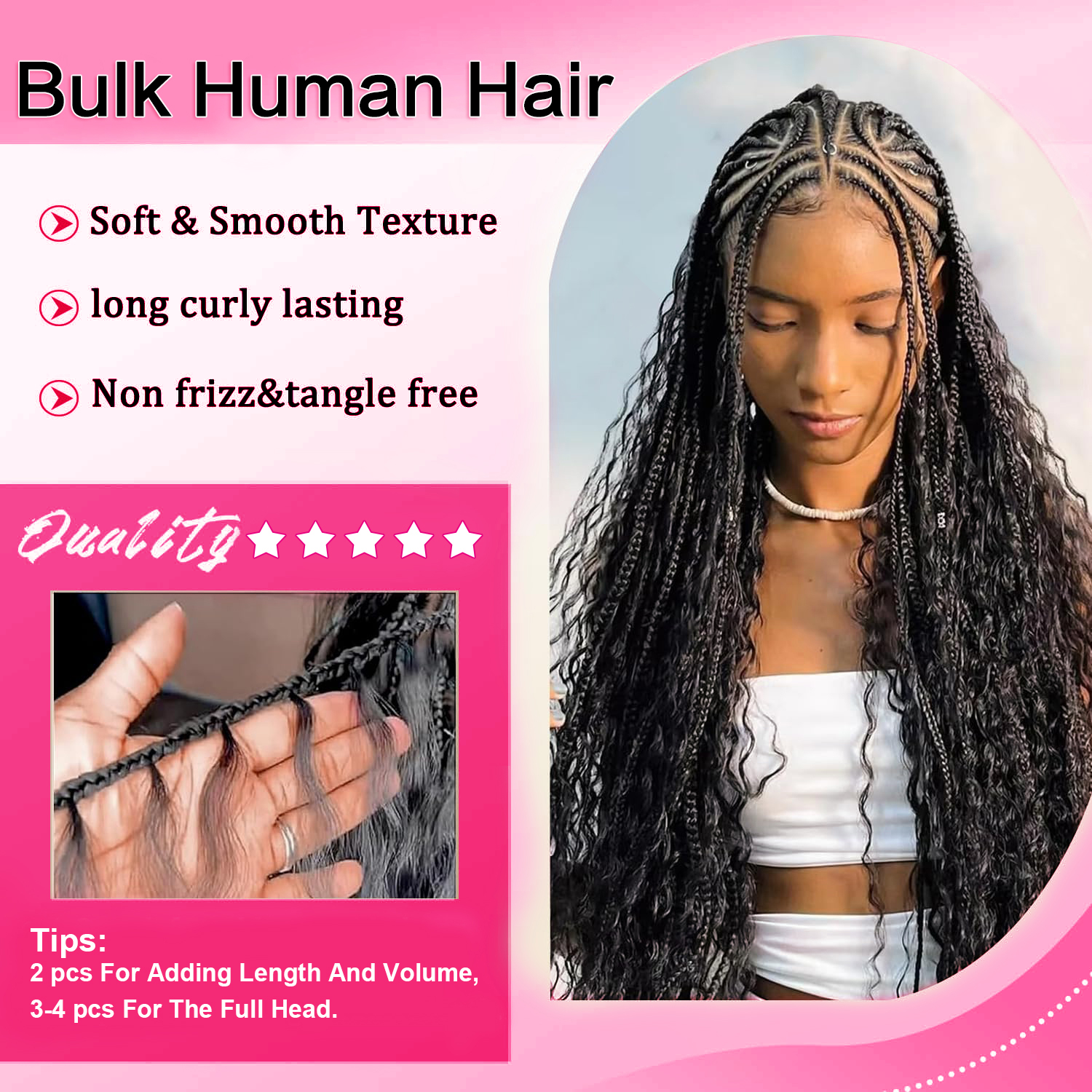 Bundles de cheveux humains bouclés en vrac pour tressage, double proximité ondulée, extensions sans trame, tresses Boho, support, vente en gros