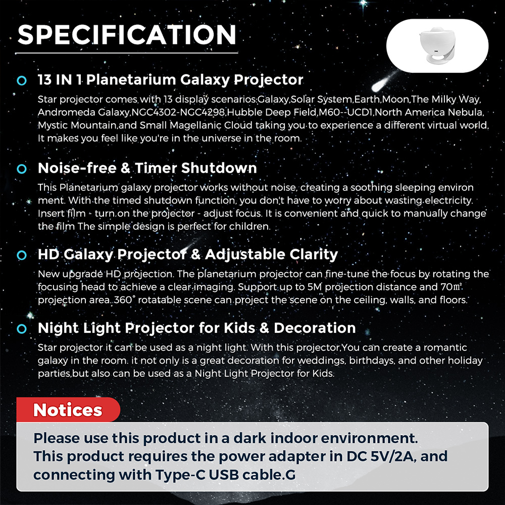 Mexllex HD Starry Sky Globe Galaxy Projection Night Light, White Planetarium LED Lamp for Bedroom Christmas Birthday Party Gift