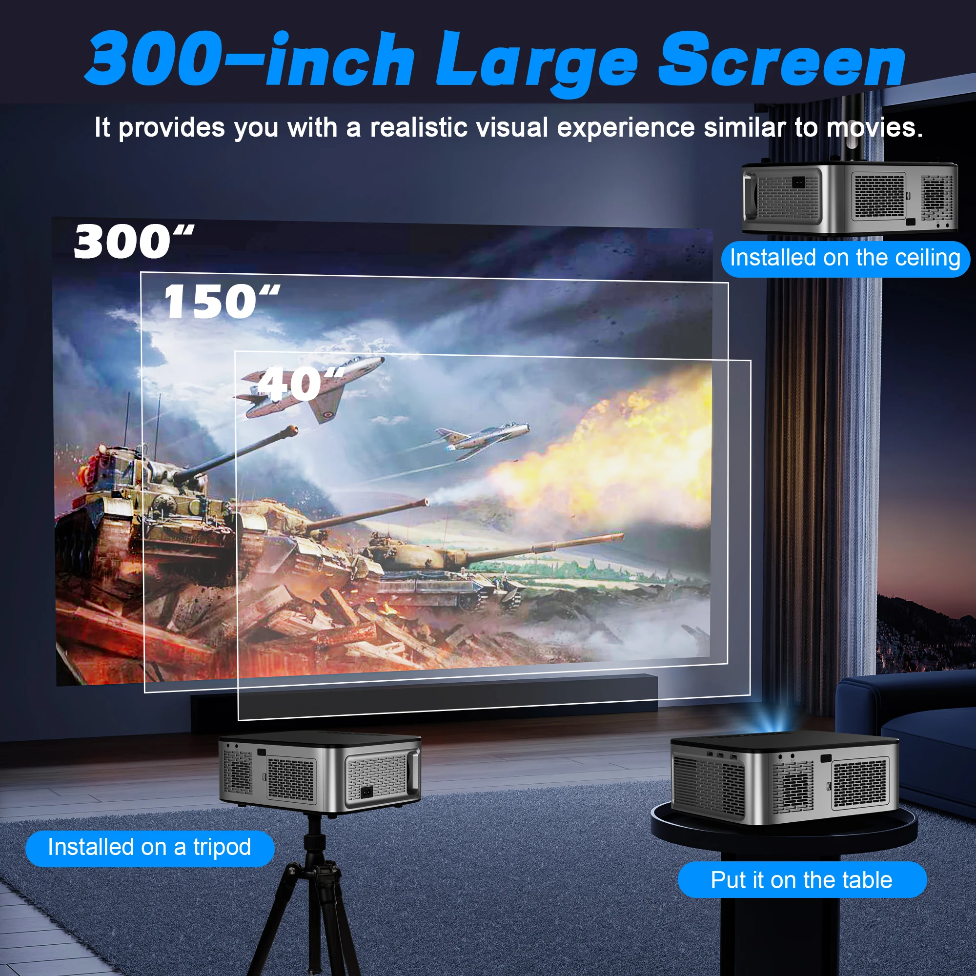 HORLAT 35000Lumens LCD Projector Beamer 8K Support 1080P Native Android Dual Band Wifi 6 Auto Focus Keystone Office Home Theater