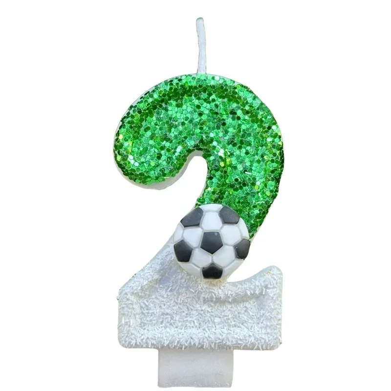 Velas de aniversário infantil de futebol, número 0-9, brilhos verdes, vela criativa de futebol para festa de menino, decoração superior de bolo