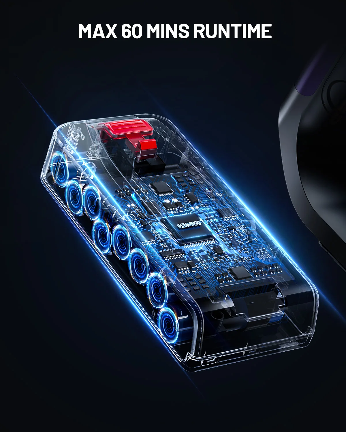 Kissof S17 Pro 550 W/55 kPa Akku-Staubsauger, 60 Minuten selbststehende Staubsauger für zu Hause, Anti-Tangle-Staubsauger