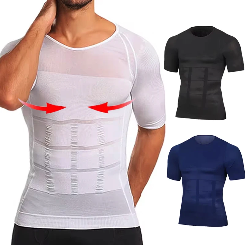 Mens Slimming Body Shaper Compression Shirt Tummy Control Slimmer Shapewear Gynecomastia Undershirt Posture Corrector Tops