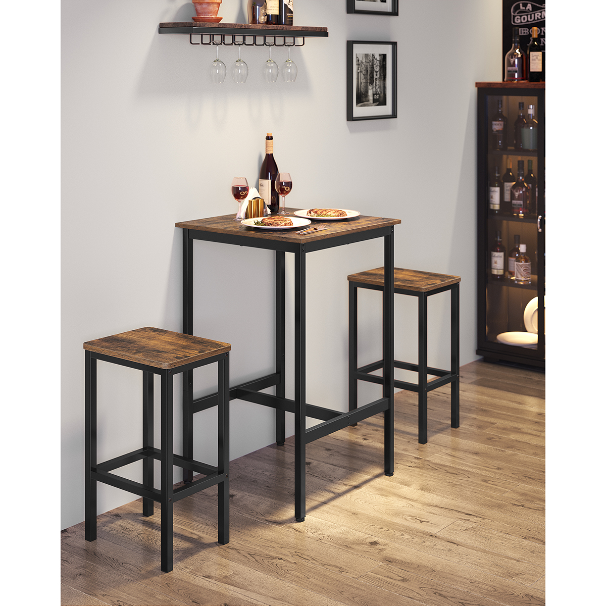 VASAGLE Breakfast Bar, Square Tall Bar Table, Heavy-Duty Steel Frame, 60 x 60 x 92 cm, Easy Assembly, for Kitchen Living Room