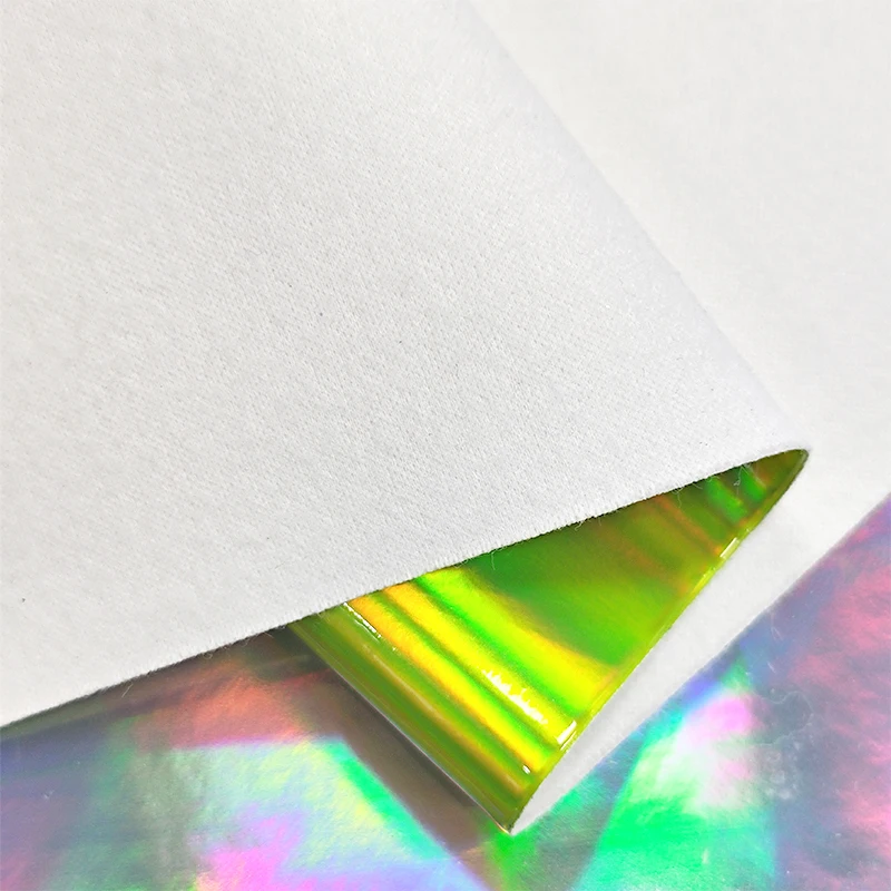 Roll Holographic Glossy kulit imitasi lembar kain untuk membuat pita rambut tas anting-anting DIY kerajinan jahit 46x135CM
