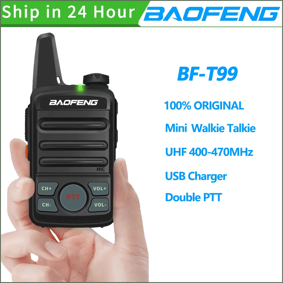 Baofeng Mini Walkie Talkie BF-T99 Dual PTT 20 Kanal 1500 mAh Lin-Ionen-Akku UHF 400–470 MHz Amateurfunk BF T99 Gegensprechanlage