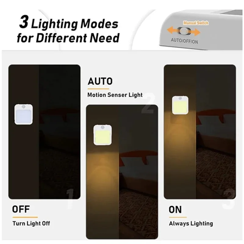 Lámpara de noche para niños con enchufe de EE. UU./UE, Sensor de movimiento inteligente, luz LED nocturna, lámpara de pared para el hogar adecuada para pasillo