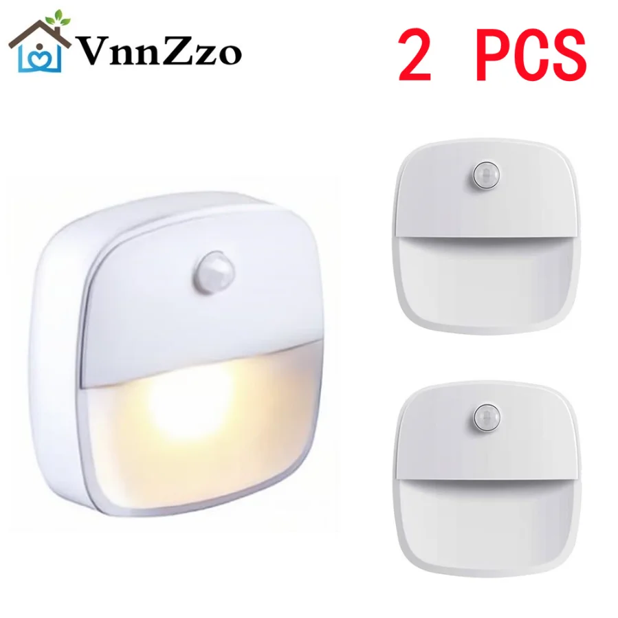Luz LED nocturna con Sensor de movimiento, lámpara alimentada por baterías, Sensor inalámbrico, ahorro de energía, luz para armario, lámpara de detección de movimiento, 2 uds.