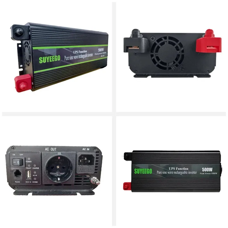 Inversor de corriente de onda sinusoidal pura para coche, inversor de corriente UPS de 500W CC de 12v a CA 220v, enchufe europeo, convertidor de voltaje de carga de batería para coche