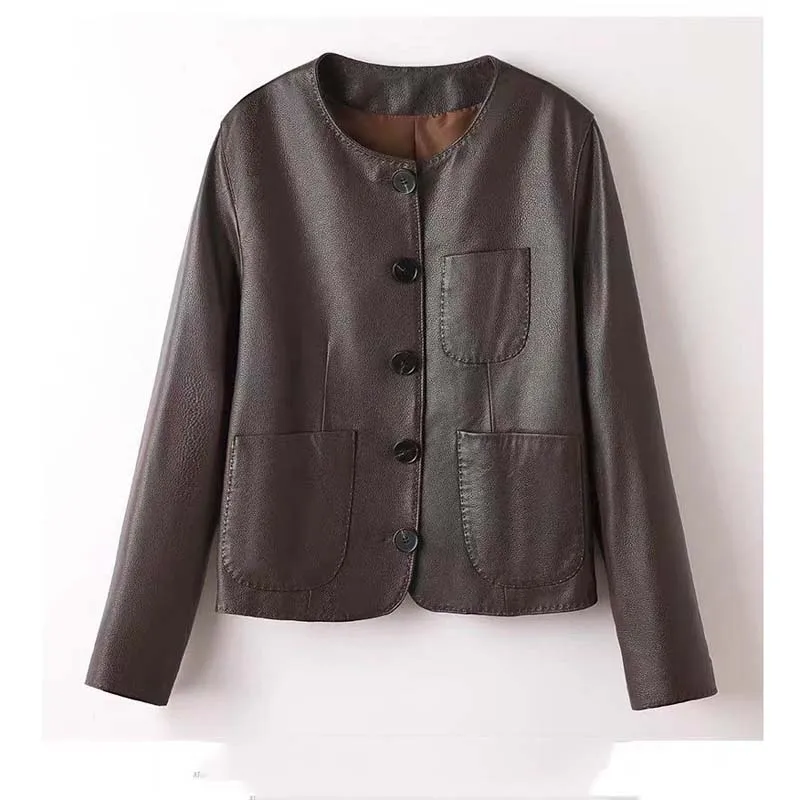 Hoge kwaliteit dames lentejas korte lengte O-hals kraag Single-breasted mode luxe met grote zakken