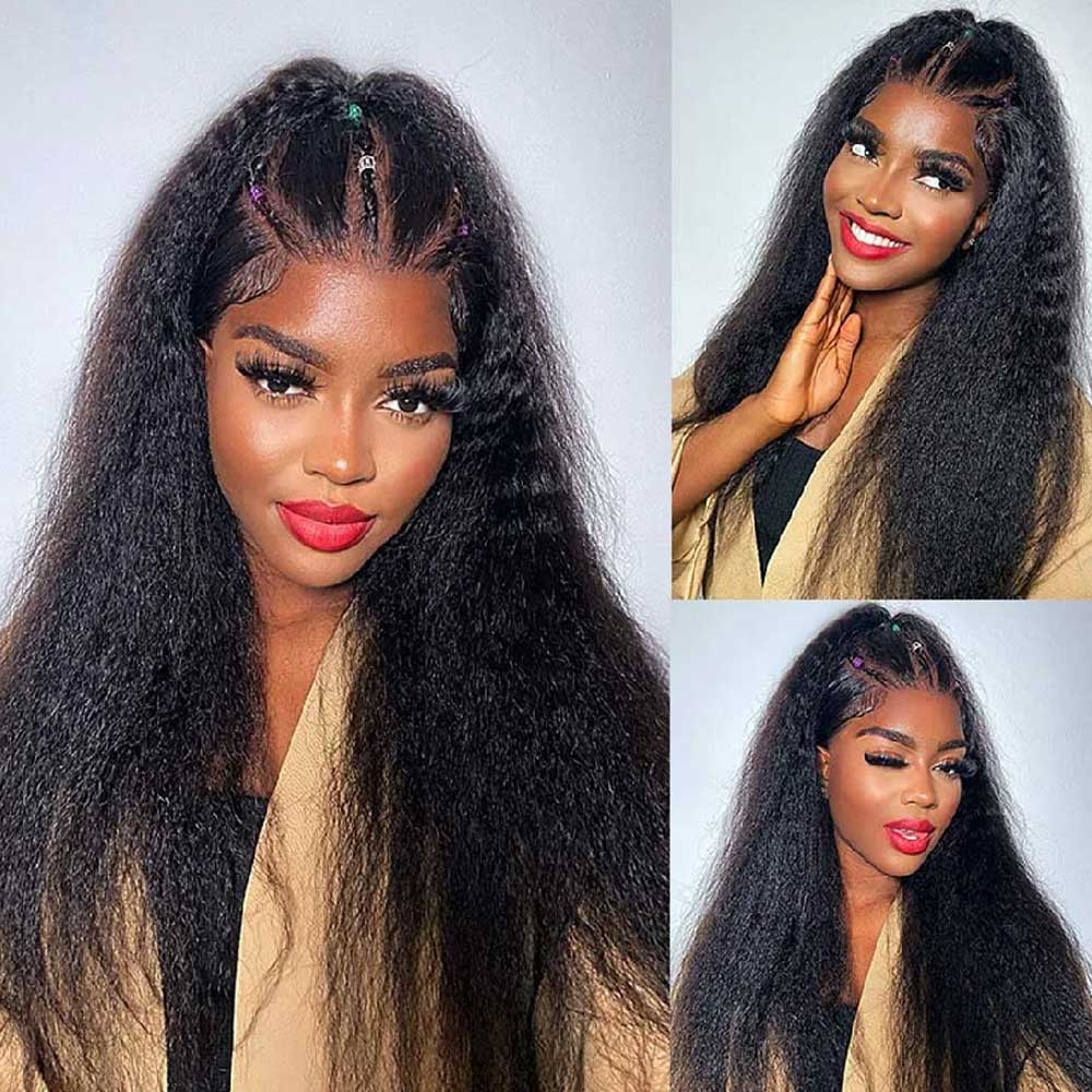 Invisible Strap 360 Full Hd Lace Glueless Wig Kinky Straight Human Hair Wig Lace Front Wig Drawstring 360 Frontal Wig 30 Inch