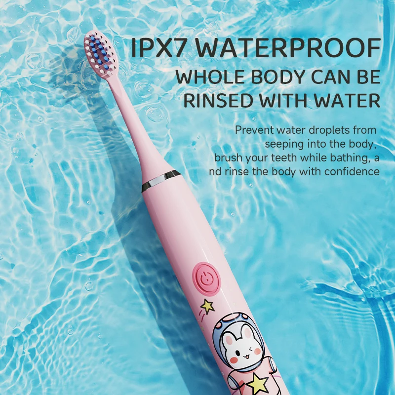 Clearance_어린이용 전동 칫솔 고밀도 DuPont Soft Bristles IPX7 방수 배터리 버전 Strong Power_Contin