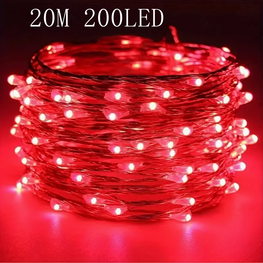 5 m 50 LED-Lichterkette, AA-batteriebetrieben, rotes Kupferdrahtlicht, geeignet für Schlafzimmer, Weihnachten, Party-Dekoration
