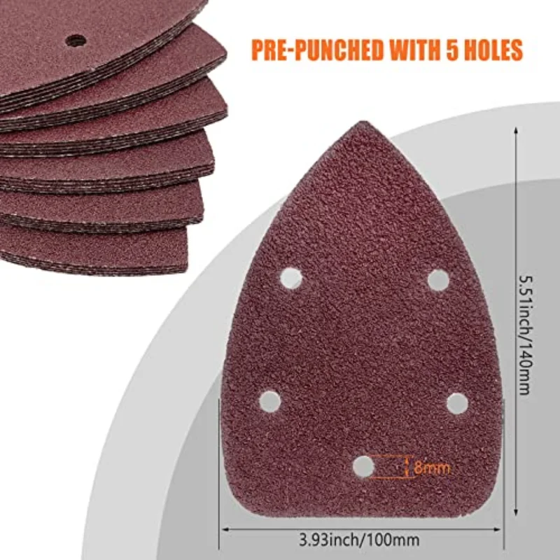 50pcs/set Detail Sander Sandpaper Mouse Sanding Pads 5 Holes Hook and Loop Sanding Sheets for 140mm Mouse Palm Detail Sanders