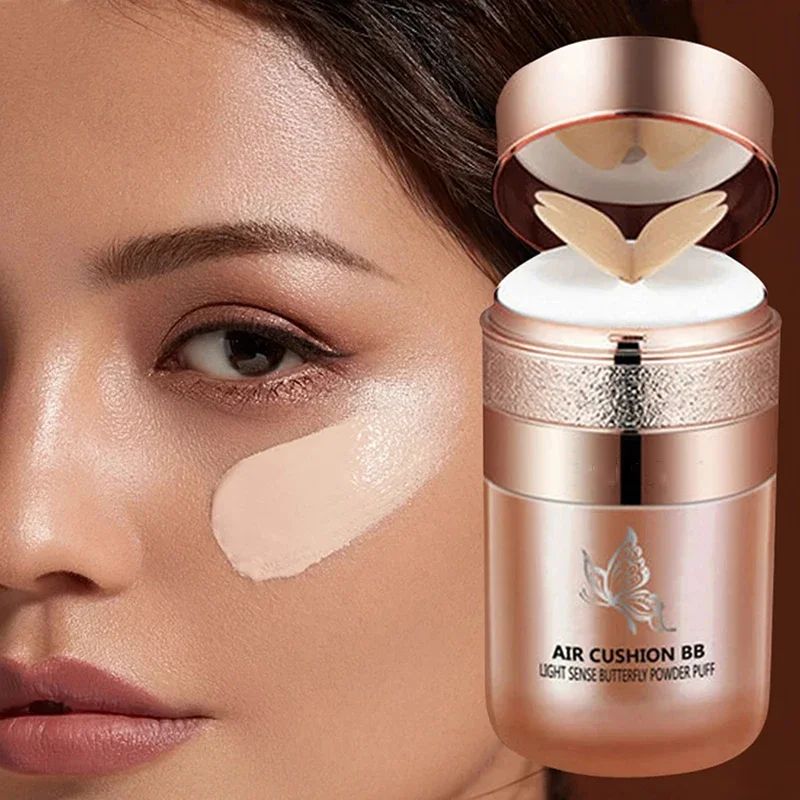 Cuscino d'aria BB Cream Farfalla Soffio di polvere Fondotinta idratante Correttore Sbiancante Controllo olio Cosmetici per trucco impermeabili