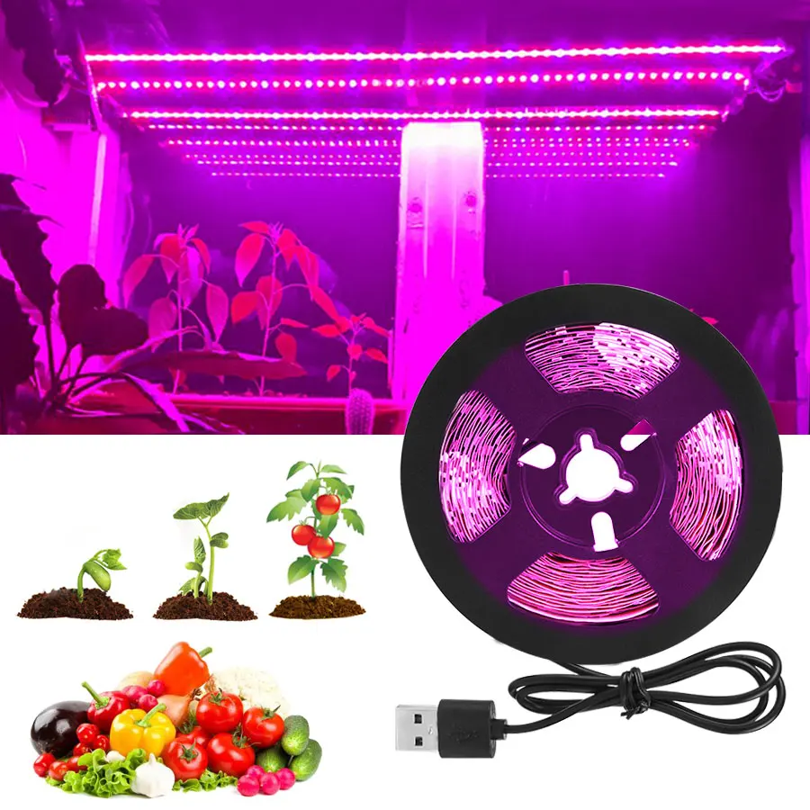 DC 5V USB LED wachsen Licht Voll spektrum 2m 3m Pflanze Licht wachsen LED Streifen Phyto Lampe Gemüse Blume Sämling wachsen Zelt