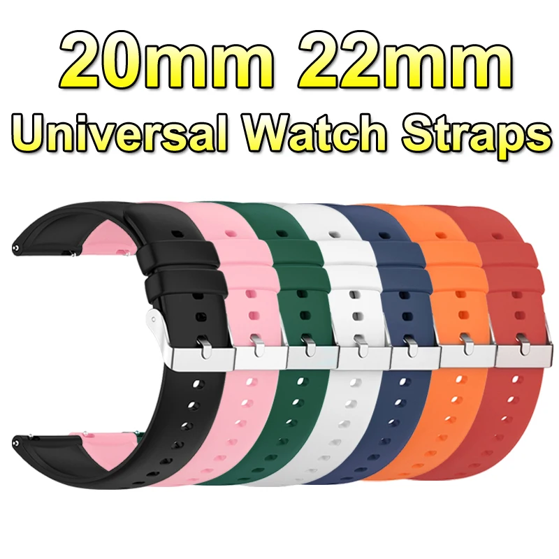 Correas de reloj universales, correa de silicona de liberación rápida de 22mm y 20mm, pulsera de goma suave para reloj inteligente Huawei Samsung Xiaomi Amazfit