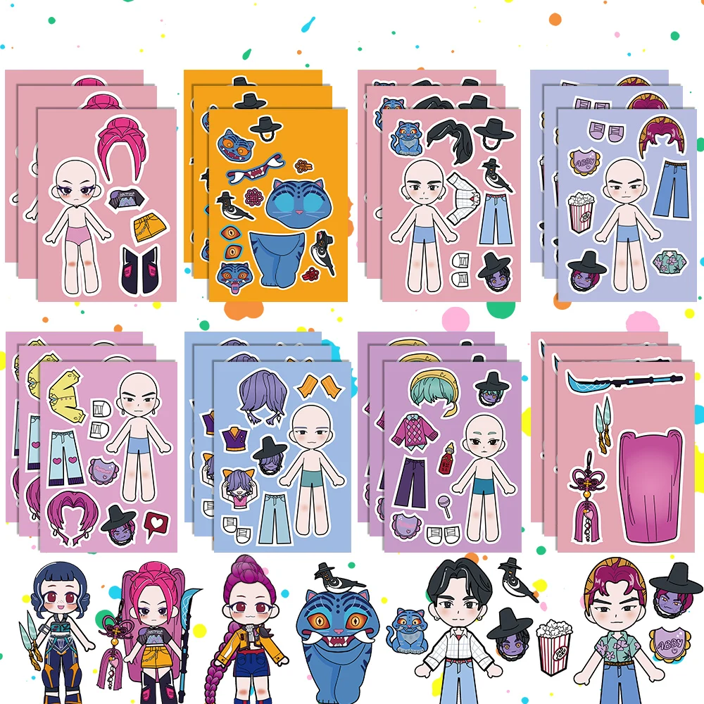 8 Uds KPop Demon Hunters pegatinas DIY de dibujos animados calcomanías de garabatos de Anime a granel para botellas de agua de equipaje