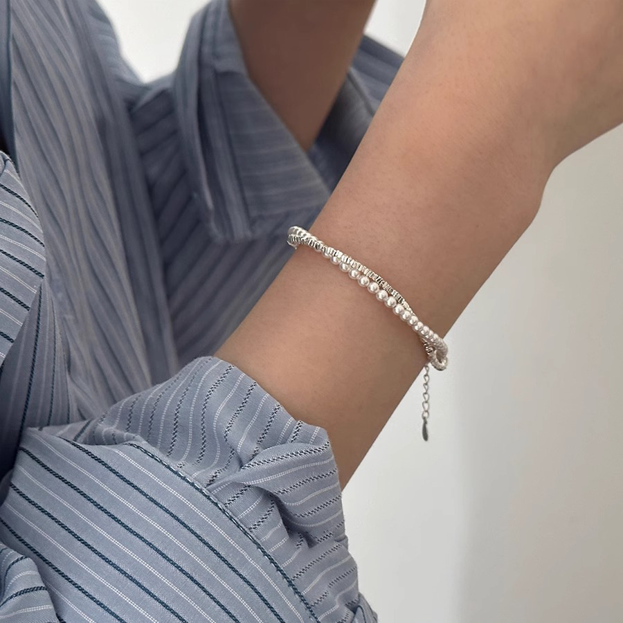 VENTFILLE-pulsera de perlas de doble capa de plata 925 para mujer y niña, joyería coreana con cuentas de diseño, envío directo