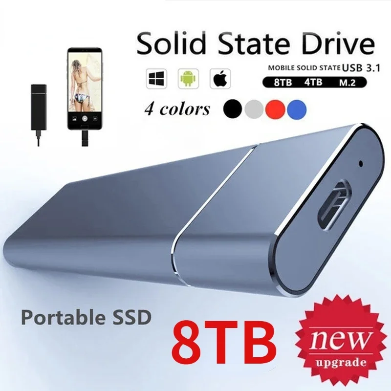 Externe SSD-Festplatte mit hoher Kapazität, 1 TB, Wild USB/Typ-C, tragbares Mini-Hochgeschwindigkeitsgerät für Laptop-Medizin/Telefone