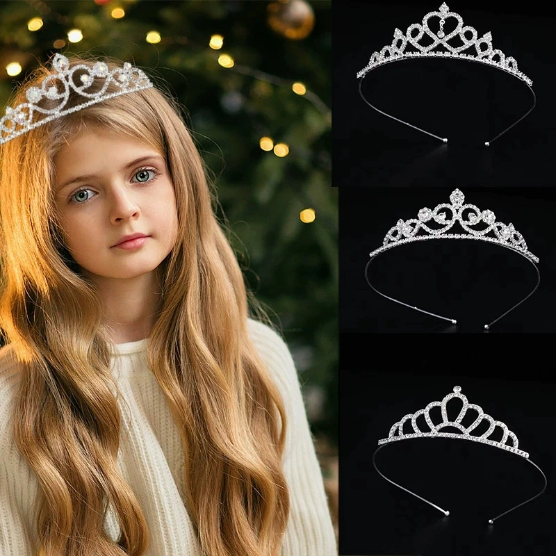 Children's Princess Crown Crystal Tiara Girls Hair Accessories High-end Atmosphere Dance Performance Birthday Gift Crown