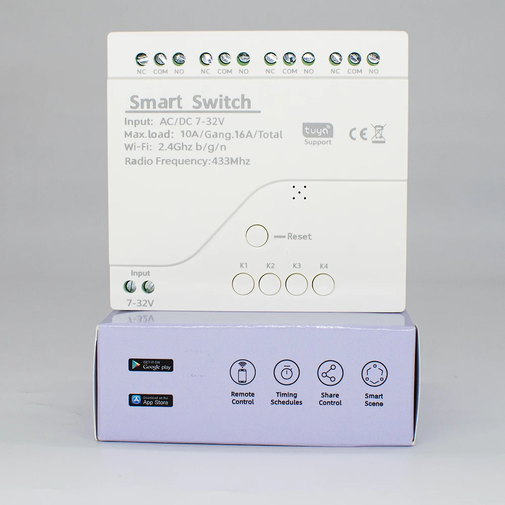 4CH Tuya Wifi Relay Smart Wireless Switch Module 4 Channel 7-32V 85-250V 220V 110V 2200W RF433 10A 4 Way Receiver For Alexa
