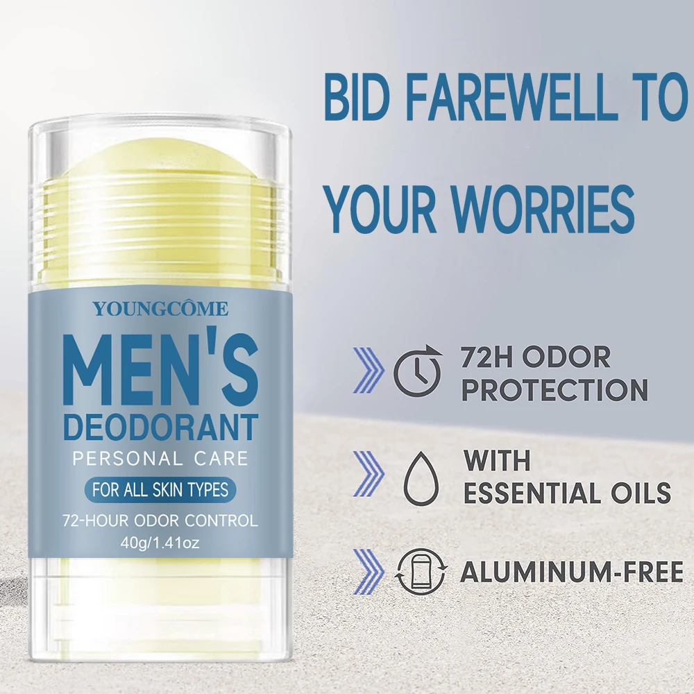 Deodorant for Men Portable Alum Stick Sweating Odor Remover Underarm Body Deodorant Stick Fast Dry Lasting Refresh 72H