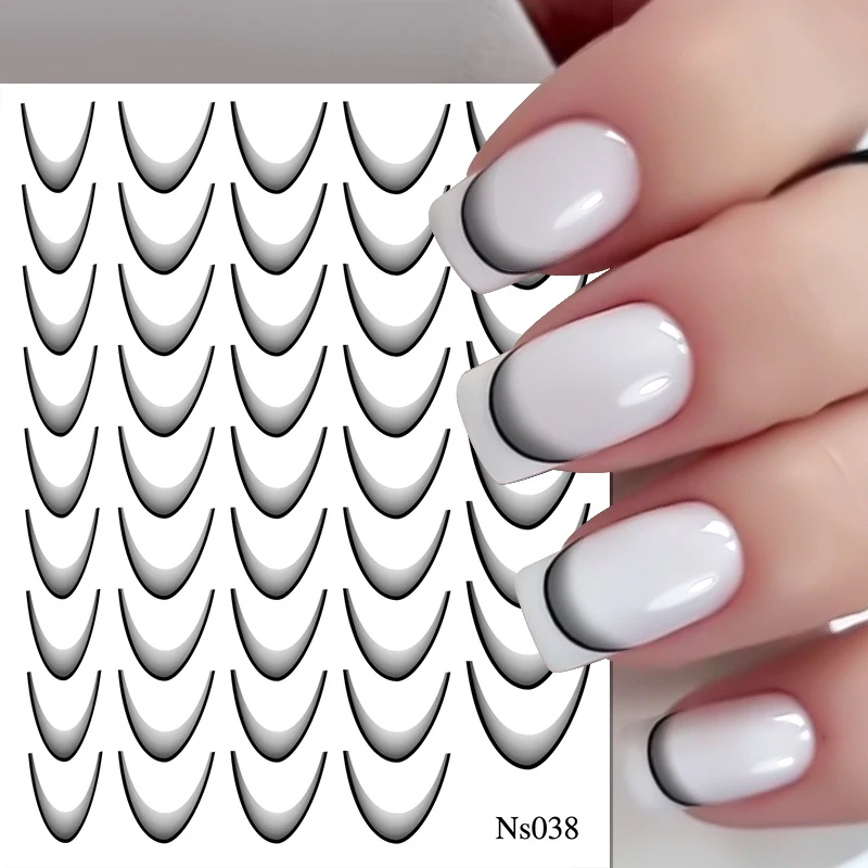 1/2Pc 3D Gradientภาษาฝรั่งเศสคําLineสติกเกอร์เล็บสีดําสีขาวลายเส้นSlidersเล็บอุปกรณ์เสริมเล็บดอกไม้ผีเสื้อกาว
