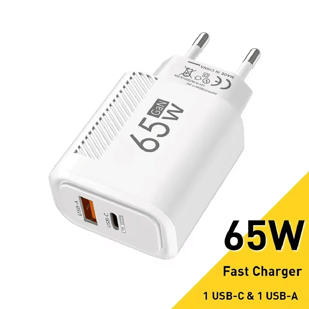 Caricabatterie USB C da 65 W Adattatore per caricabatterie con spina UE/USA a ricarica rapida per iPhone Samsung Xiaomi Phone Caricabatterie a ricarica rapida di tipo C