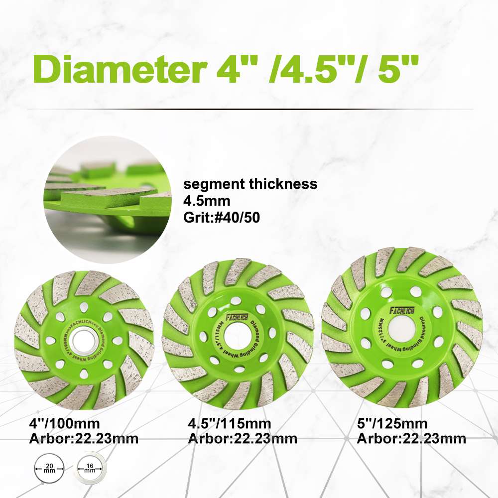 FACHLICH 1 Diameter100/115/125Mm Kim Cương Turbo Thiêu Kết Đá Mài Đá Cẩm Thạch Đá Hoa Cương Bê Tông Đánh Bóng Cup dụng Cụ
