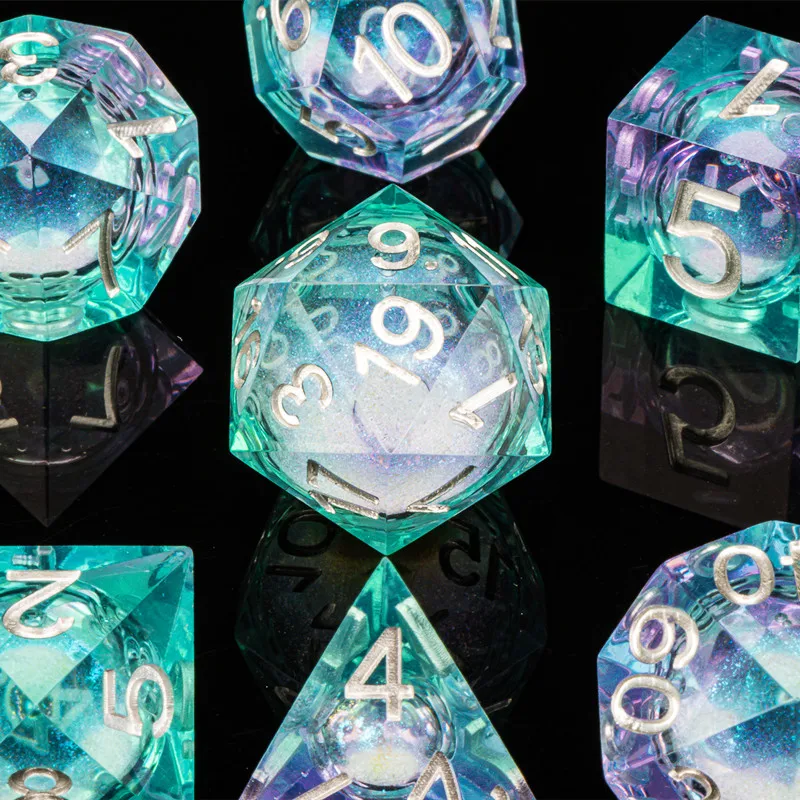 Dados de borde afilado, dados de núcleo líquido de mazmorras y dragones, juego de dados de borde afilado de resina dnd, dados D20 d&d, juego de dados Galaxy