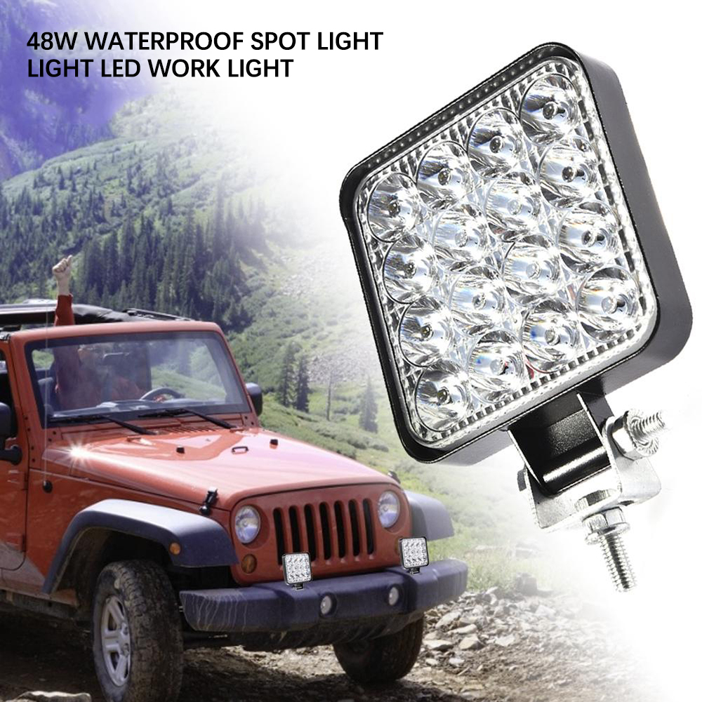 12V Waterproof Led Work Light Bar Square Spotlight 48W Work Light Headlight For Truck Off Road Night Driving Light For SUV