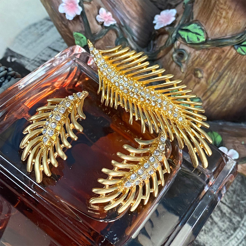 Brincos Cobre com Broche Zircão para Mulheres e Meninas, Chapeamento Dourado, Conjunto de Jóias, Presente Festa, Temperamento Vintage
