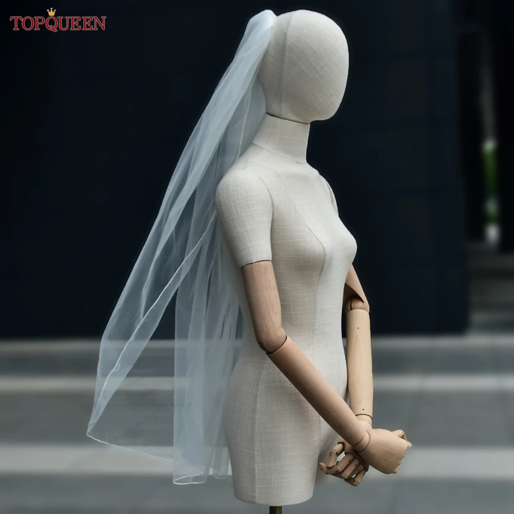 TOPQUEEN V14ผ้าคลุมหน้าสั้น Edge เรียบง่ายผ้าคลุมหน้าเจ้าสาว1 Laye Elegant Rochii ผ้าคลุมหน้ายาวหวีนุ่มเดี่ยว