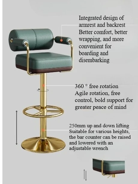 kitchen High dining bar chair backrest luxury Swivel counter Interior Armchair backrest high stool for counter ergonomic