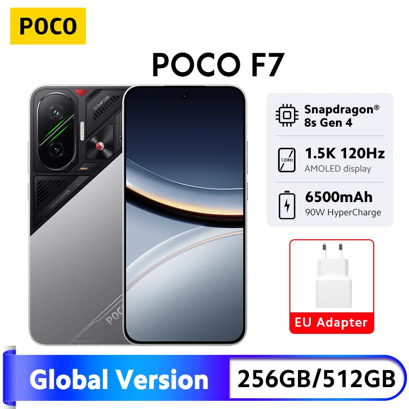 POCO F7 5G Smartphone Versión Global Snapdragon ®   8s Gen 4 6,83" AMOLED 6500mAh batería 90W HypeCharge 50MP Cámara OIS NFC