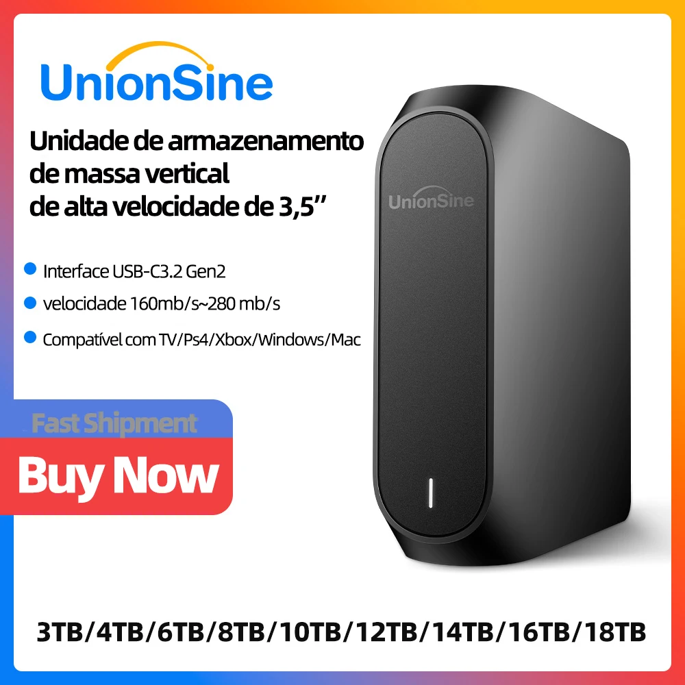 UnionSine 4TB 8TB 10TB 12TB 16TB 18TB 3.5 "USB 3.2Gen Disco Rígido Externo HDD Compatível Desktop/Laptop/Mac/Xbox/Xbox One/PS4/TV