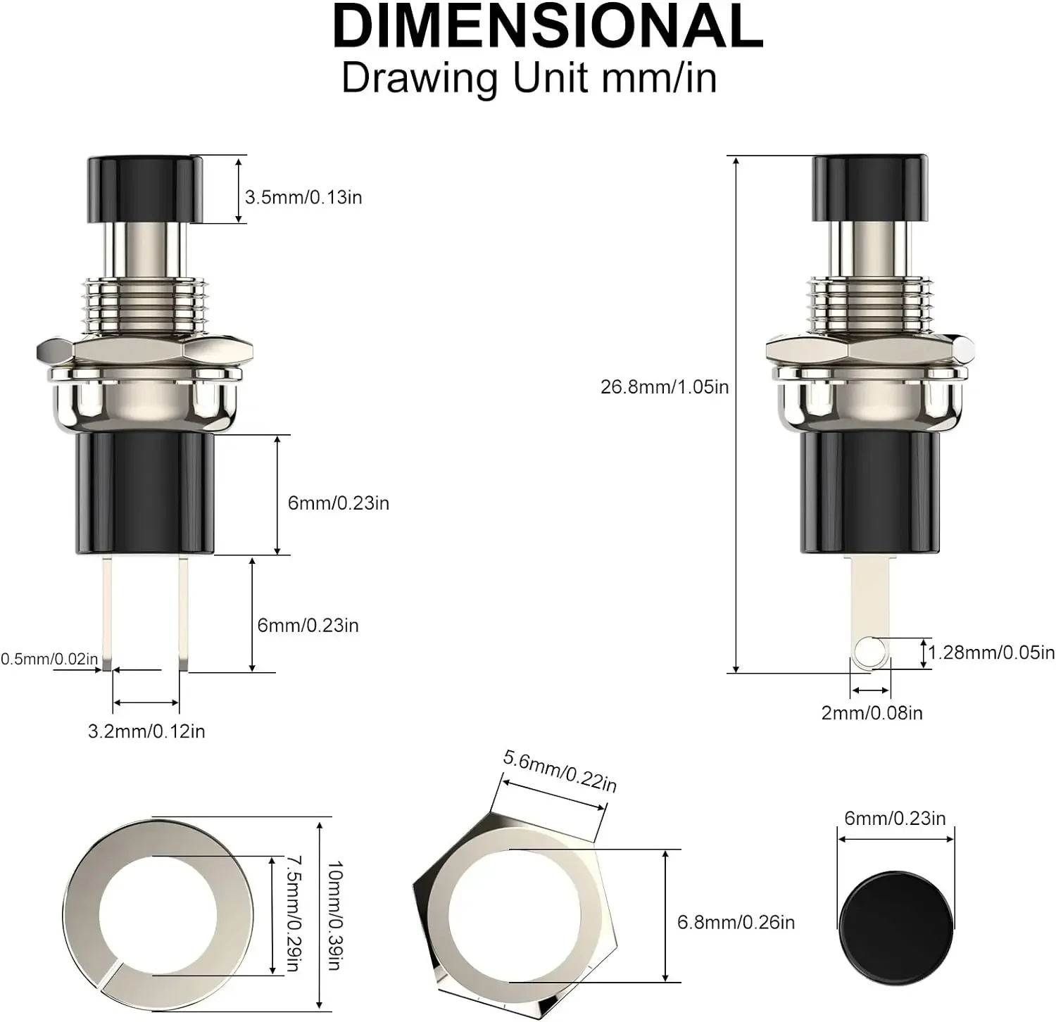 20pcs Momentary Push Button Switch, 1A 250VAC SPST Mini Pushbutton Switches Normally Open(NO) Black & Red Cap